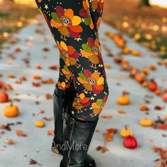 TC NEW Womens Thanksgiving Turkey Leggings Luxury Fall Yoga Pants - Picture 5 of 13